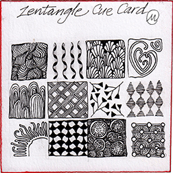  I was enthralled with the Legend card when I received my Zentangle Kit, and started making my own.  I tried for a mix of tangles: grid and organic; dense and open.